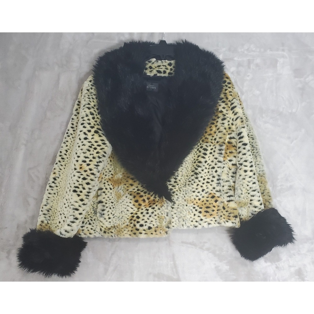 Donna Salyers Fabulous Furs M Brown Leopard Print Lined Fur Trim Penny Lane